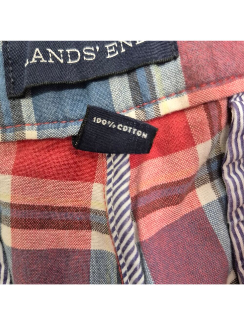 Lands End Mens Plaid Cotton Chino Shorts Red/Blue Size 40 Casual Summer Wear - Picture 5 of 9